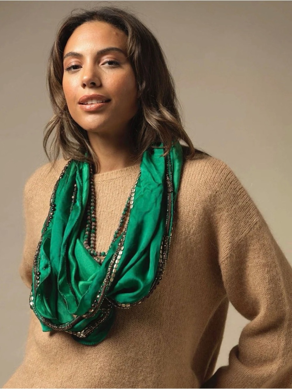 New One hundred stars Emerald Green Beaded necklace Infinity Scarf